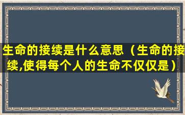 生命的接续是什么意思（生命的接续,使得每个人的生命不仅仅是）