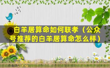 白羊居算命如何联孝（公众号推荐的白羊居算命怎么样）