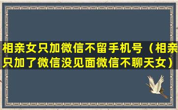 相亲女只加微信不留手机号（相亲只加了微信没见面微信不聊天女）