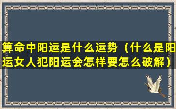 算命中阳运是什么运势（什么是阳运女人犯阳运会怎样要怎么破解）