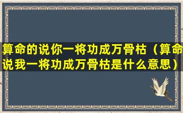 算命的说你一将功成万骨枯（算命说我一将功成万骨枯是什么意思）