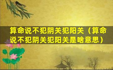 算命说不犯阴关犯阳关（算命说不犯阴关犯阳关是啥意思）