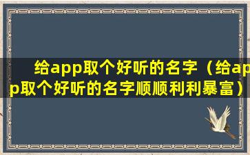 给app取个好听的名字（给app取个好听的名字顺顺利利暴富）