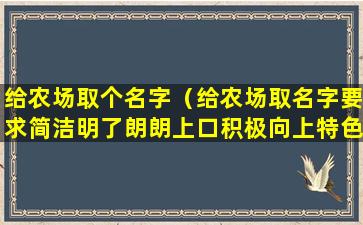 给农场取个名字（给农场取名字要求简洁明了朗朗上口积极向上特色鲜明）