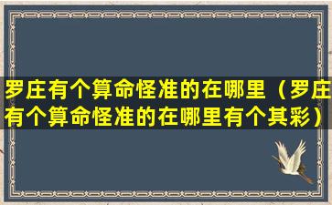 罗庄有个算命怪准的在哪里（罗庄有个算命怪准的在哪里有个其彩）