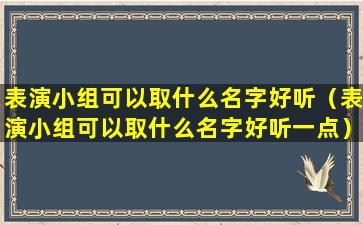 表演小组可以取什么名字好听（表演小组可以取什么名字好听一点）