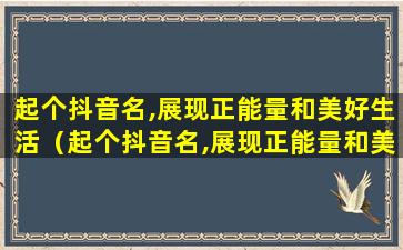 起个抖音名,展现正能量和美好生活（起个抖音名,展现正能量和美好生活的名字）