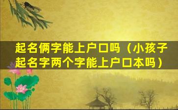 起名俩字能上户口吗（小孩子起名字两个字能上户口本吗）