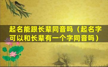 起名能跟长辈同音吗（起名字可以和长辈有一个字同音吗）