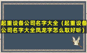 起重设备公司名字大全（起重设备公司名字大全凤龙字怎么取好听）