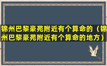 锦州巴黎豪苑附近有个算命的（锦州巴黎豪苑附近有个算命的地方）