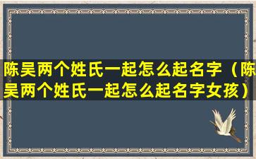 陈吴两个姓氏一起怎么起名字（陈吴两个姓氏一起怎么起名字女孩）