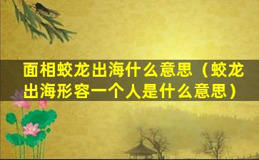 面相蛟龙出海什么意思（蛟龙出海形容一个人是什么意思）