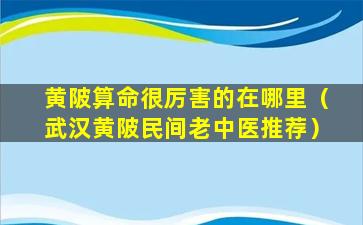 黄陂算命很厉害的在哪里（武汉黄陂民间老中医推荐）